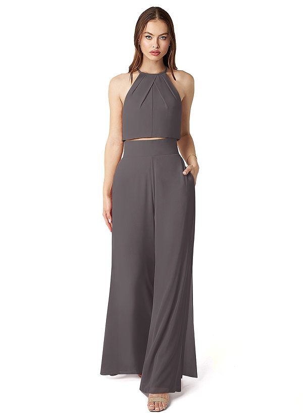 Azazie Kenzi Vestidos de damas de honor Steel Grey de Gasa de Mono con Plisado image1