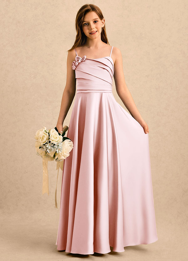 Azazie Gracie Girls Formal Sukienki dla dziewczynek sypiących kwiaty Linia A Dekolt w kształcie serca Satyna elastyczna Długość podłogi Sukienka image1
