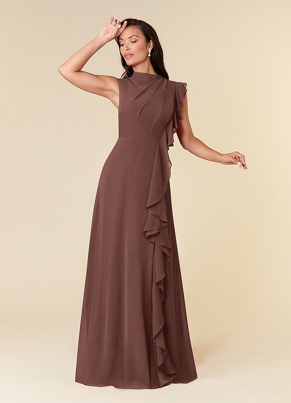 Azazie Narine Mother of the Bride Dresses Vestido Café Expresso de Chiffon de Linha A com Plissado image1