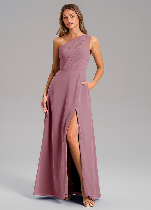 Azazie Phaedra Bridesmaid Dresses Vintage Mauve A-Line One Shoulder Chiffon Dress image1