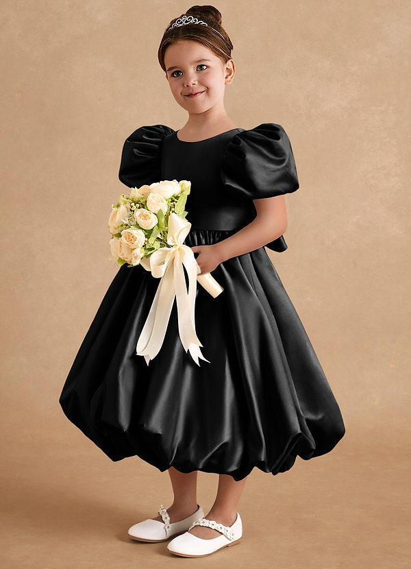 Azazie Jellybean Flower Girl Dresses Black Ball-Gown Ruched Matte Satin Dress image1