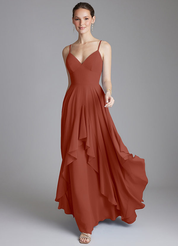 Azazie Zaina Bridesmaid Dresses Auburn A-Line Chiffon Dress image1