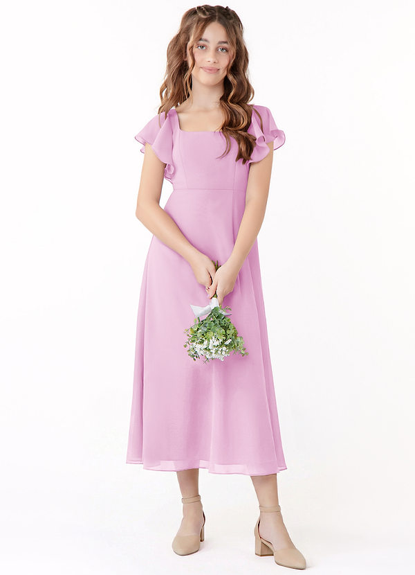 Azazie Bondi Junior Klä av A-Line i Chiffong Rynkad image1