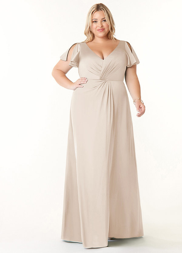 Azazie Soren Bridesmaid Dresses White Alabaster A-Line Pleated Stretch Satin Dress image1