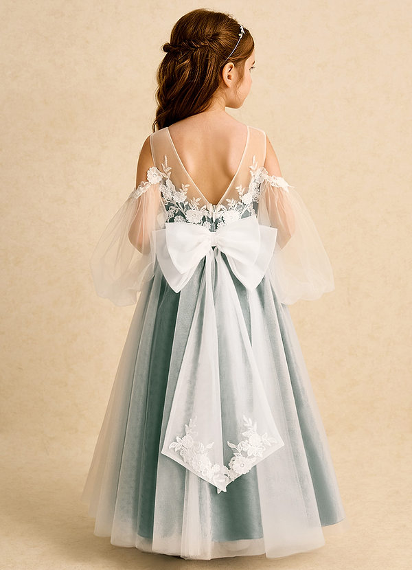 Azazie Zimi Vestidos de Niña de Flores Vestido de Eucalipto de Tul de Princesa con Escote de Corazón image1