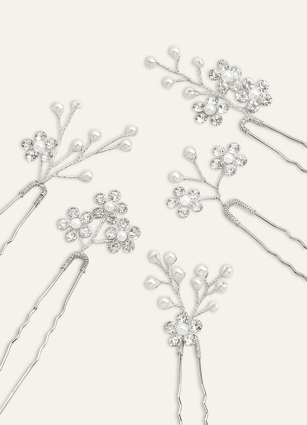 front Rhinestone Floral Cluster Hairpin Set