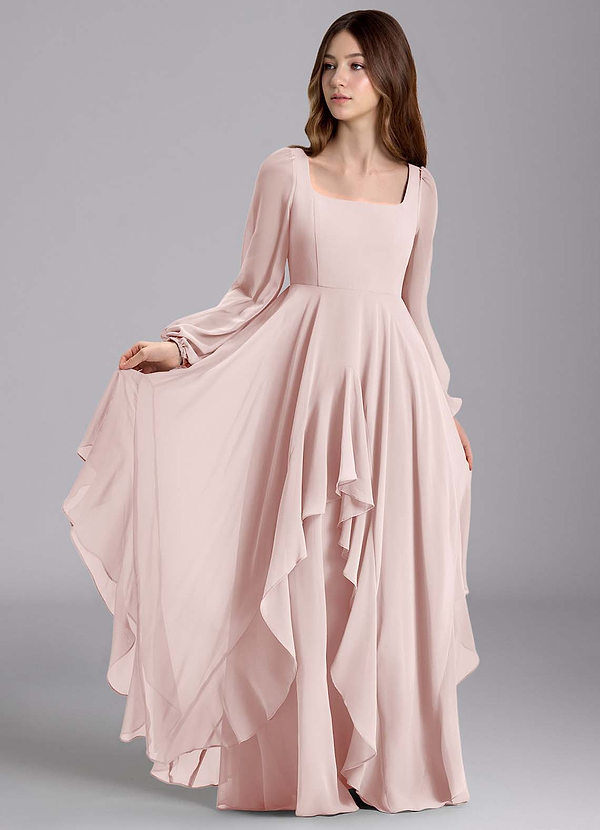 Azazie Clara Junior Robe Trapèze en Mousseline de soie Blouson Rose Pâle image1