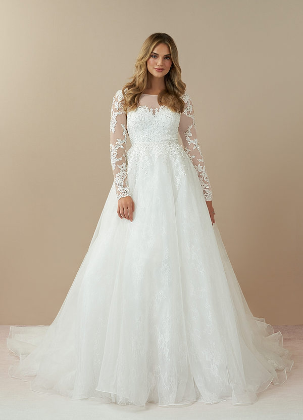 Azazie Nylah Wedding Dresses A-Line Sequins Tulle Chapel Train Dress image1