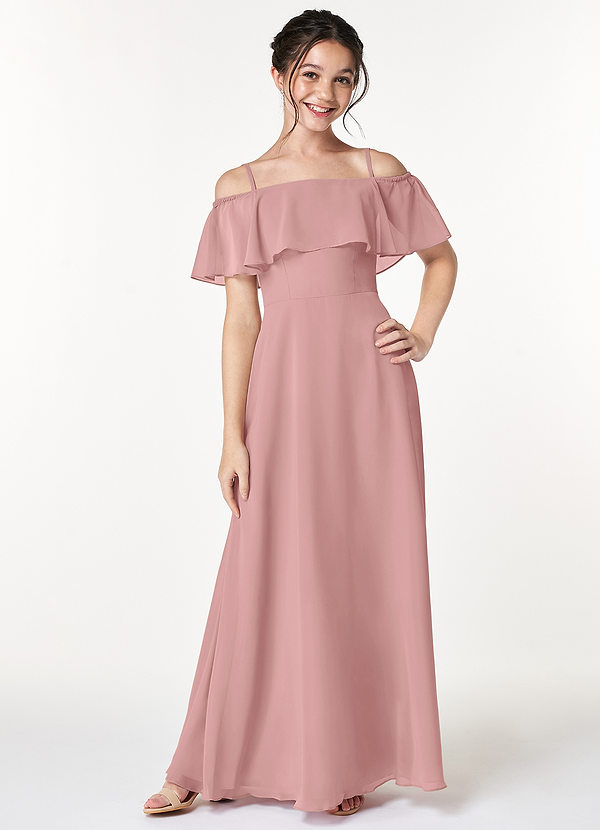 Azazie Maggie Junior Dusty Rose A-Line Off the Shoulder Chiffon Dress image1