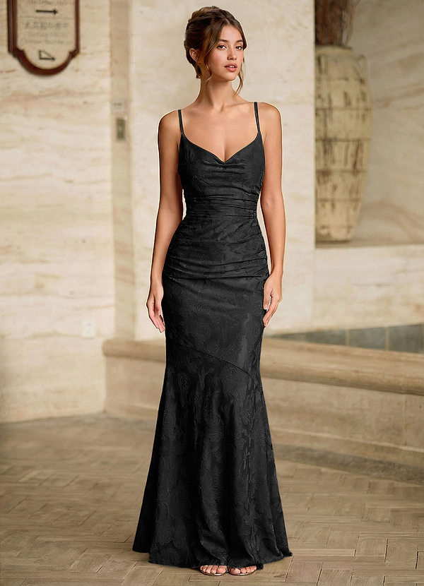 Leahenmo Black Textured Floral Jacquard Prom Dress image1