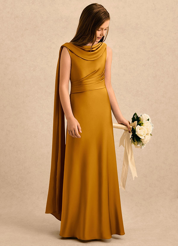Azazie Sanah Girls Formal Blommflicksklänningar Klänning A-Line i Stretch Satin Plisserad image1
