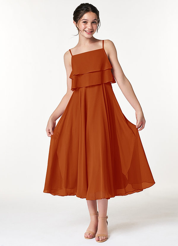 Azazie Ensley Junior Abito A-Line in Chiffon Plissettato Paprika image1