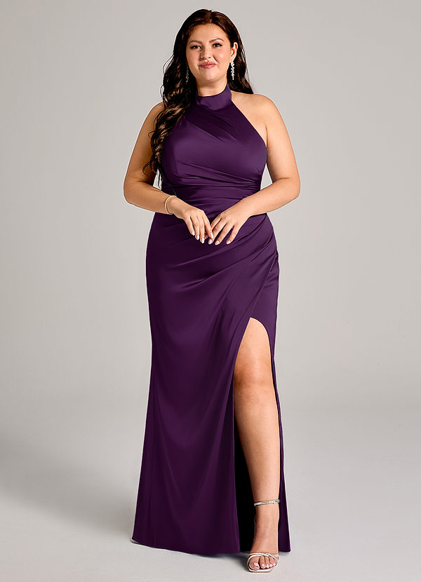 Azazie Jemma Suknie dla druhen Osłona Pofałdowany Satyna elastyczna Do ziemi Sukienka image1