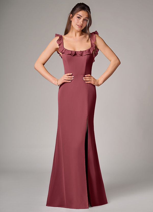 Azazie Callie Bridesmaid Dresses Merlot Mermaid Side Slit Chiffon Convertible Dress image1