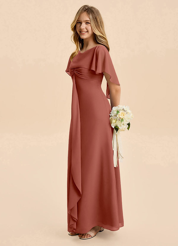 Azazie Selena Junior Auburn A-Line Ruched Chiffon Dress image1