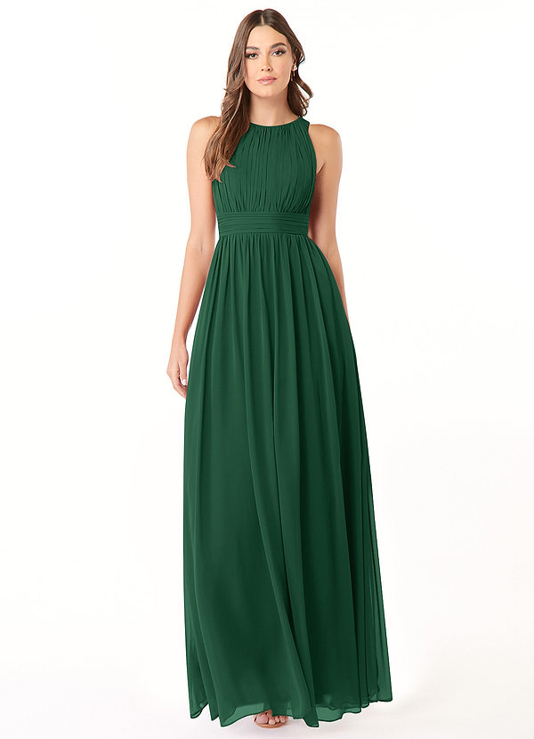 Azazie Luz Robes Demoiselle d'honneur Robe Trapèze en Mousseline de soie Dentelle Vert Foncé image1