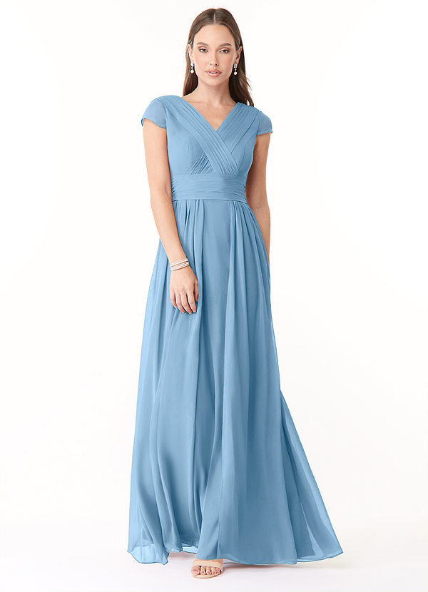 Azazie Organa Bridesmaid Dresses Steel Blue A-Line Pleated Chiffon Dress image1
