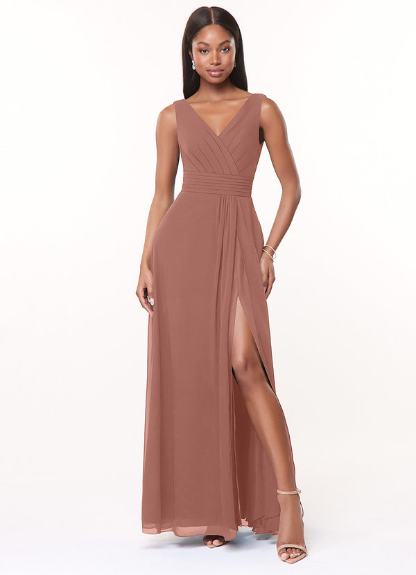 Azazie Karina Bridesmaid Dresses Cedar Rose A-Line Pleated Chiffon Dress image1