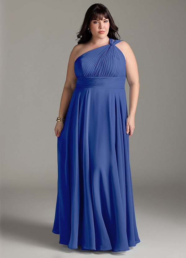Azazie Charlize Bridesmaid Dresses Royal Blue A-Line One Shoulder Chiffon Dress image1