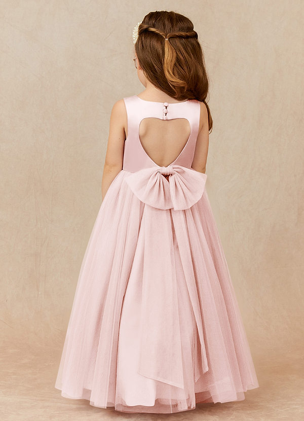 Azazie Muni Flower Girl Dresses Blushing Pink A-Line Bow Tulle Dress image1