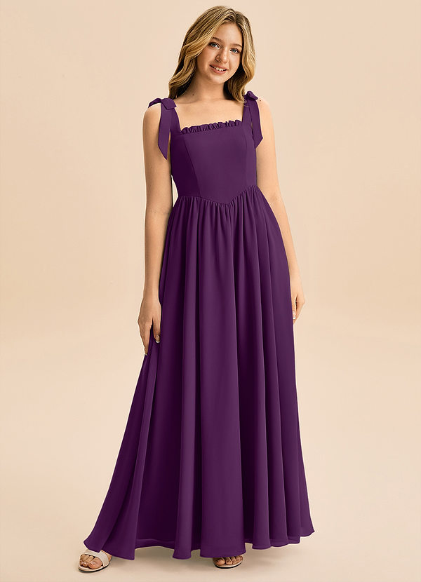 Azazie Delia Junior Abito A-Line in Chiffon Fiocco Uva image1