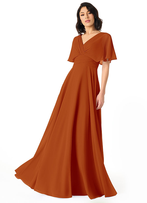 Azazie Pamela Bridesmaid Dresses Paprika A-Line V-Neck Pleated Chiffon Dress image1