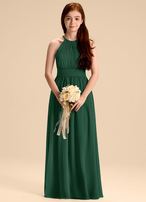 Azazie Malone Junior Vestido de Verde Oscuro de Gasa de Corte en A con Plisado image1