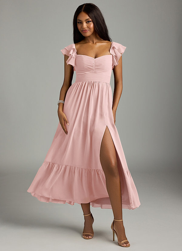 Azazie Anaya Bridesmaid Dresses Powder Pink A-Line Sweetheart Neckline Chiffon Dress image1
