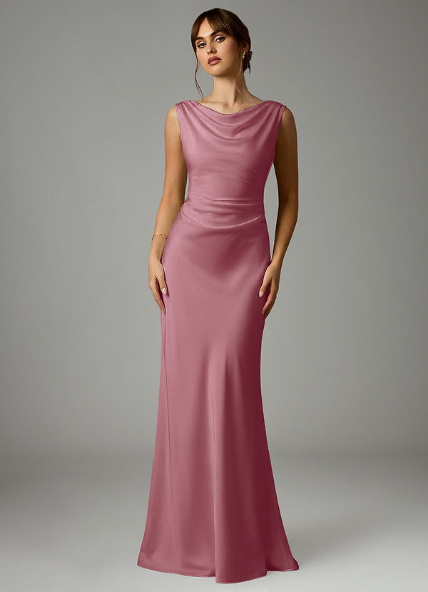 Azazie Kieryn Bridesmaid Dresses Vintage Mauve Mermaid Pleated Stretch Satin Dress image1