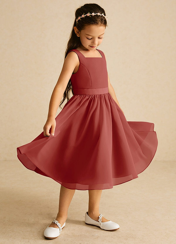Azazie Ari Flower Girl Dresses Terracotta A-Line Sleeveless Chiffon Dress image1