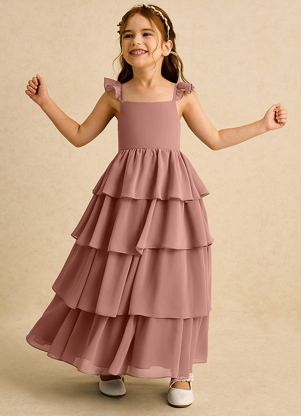 Azazie Boba Vestidos de Niña de Flores Vestido de Rosa De Cedro de Gasa de Corte En A con Escote Cuadrado image1