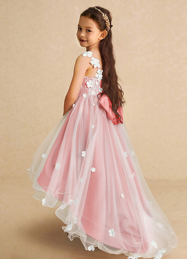 Azazie Celia Flower Girl Dresses Coral A-Line Lace Tulle Dress image1