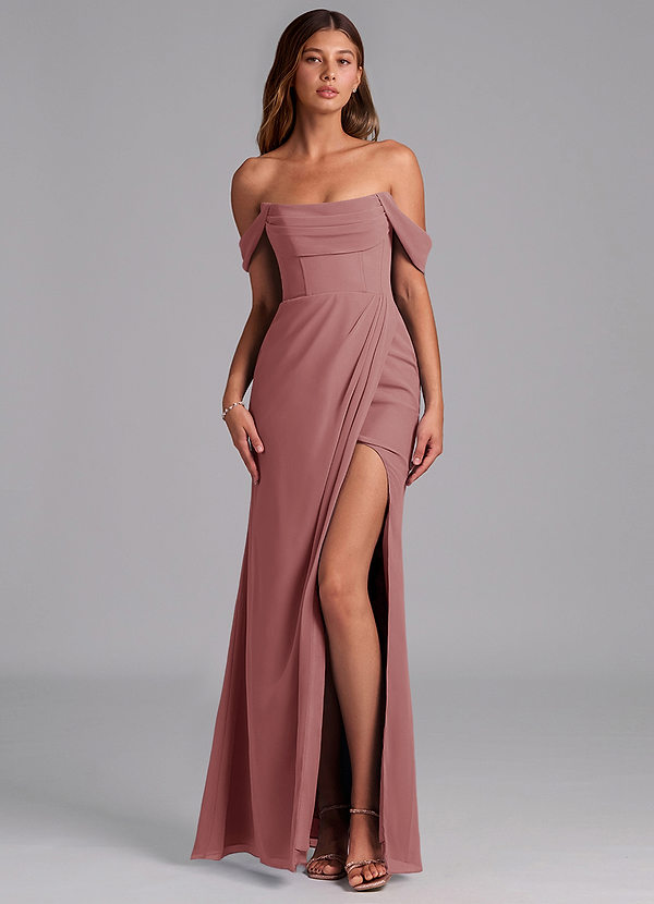 Azazie Johana Bruidsmeisjes Jurken Converteerbaar Jurk van Chiffon met Zeemeermin Off the Shoulder Woestijnroos image1