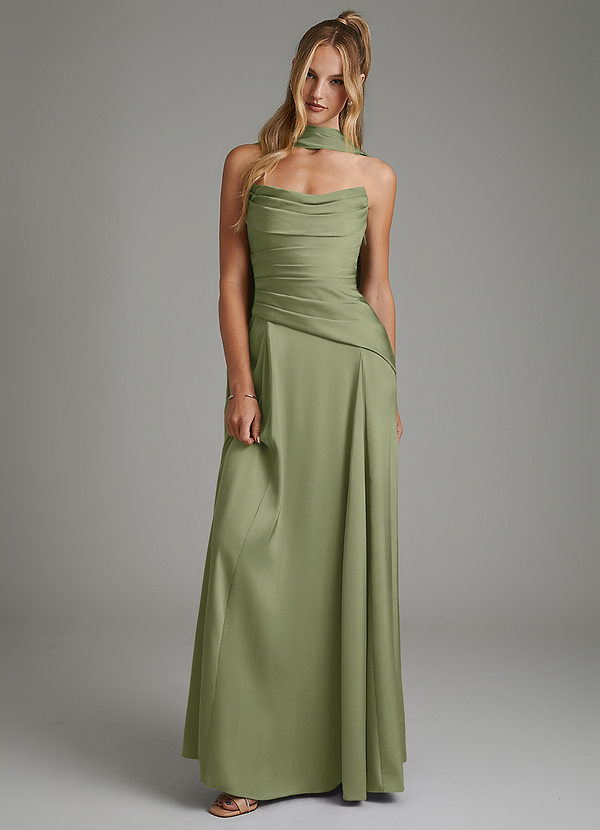 Gabriela Bridesmaid Dresses Garden Sage A-Line Corset Stretch Satin Dress image1