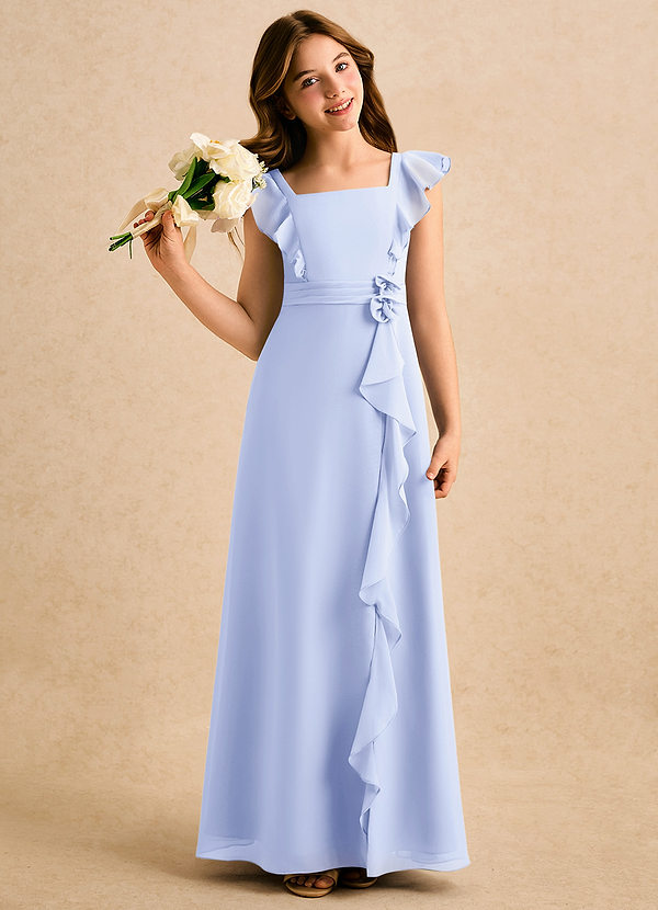 Azazie Soso Girls Formal Sukienki dla dziewczynek sypiących kwiaty Linia A Pofałdowany Szyfon Długość podłogi Sukienka image1