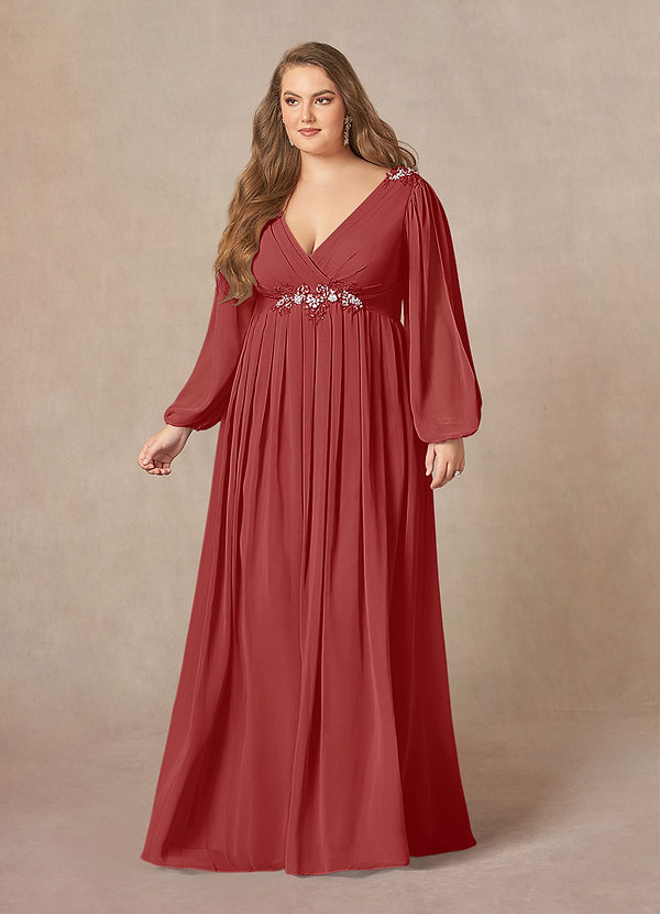 Azazie Gypsy Mother of the Brides Dresses Rust A-Line V-Neck Sequins Chiffon Dress image1