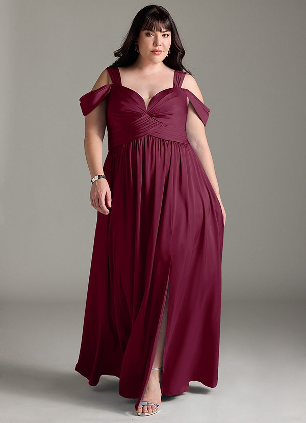 Azazie Lianne Brautjungfernkleider A-Linie Schulterfrei Stretch-Satin Kleid Maulbeerrot image1