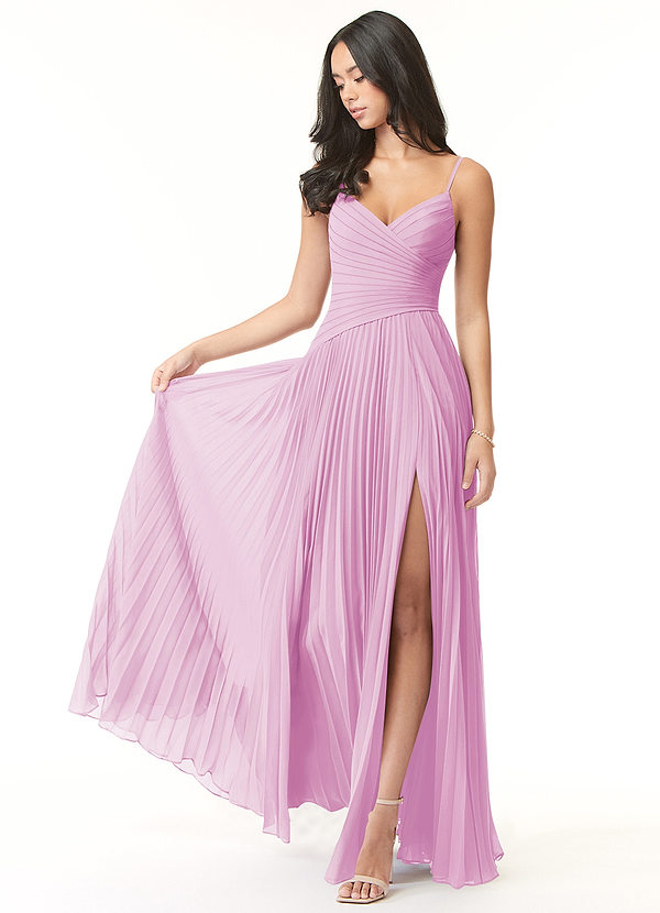 Azazie Vini Bruidsmeisjes Jurken Jurk van Chiffon met A-Lijn V-hals geplooid Snoep Roze image1