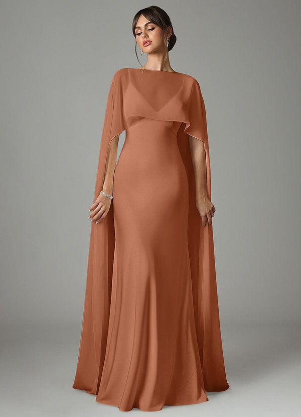 Azazie Stefania Abiti da Damigella Abito A-Line in Raso Elasticizzato Bronzo image1