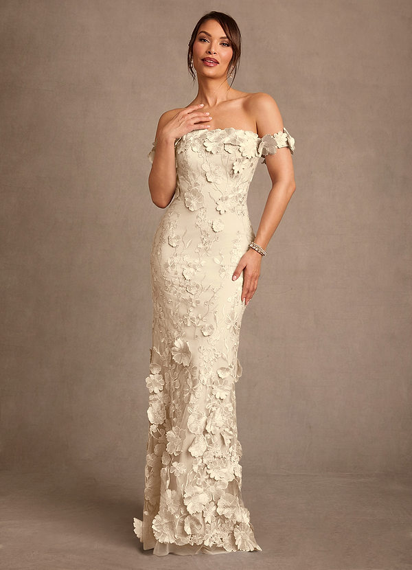 Azazie Lotta Brautmutterkleider Meerjungfrau-Linie Schulterfrei Spitze Kleid Champagner image1