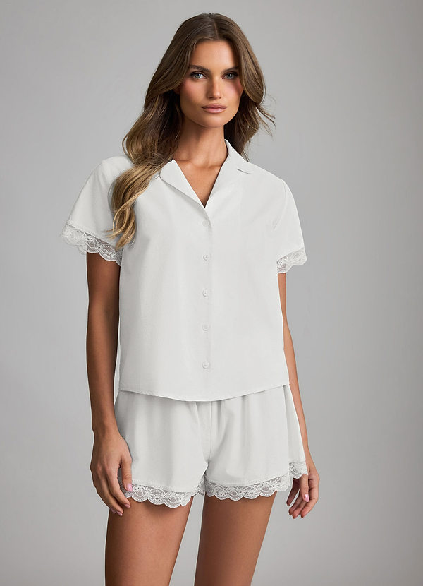 front White Alabaster Lace Short Sleeve Cotton Pajama Set