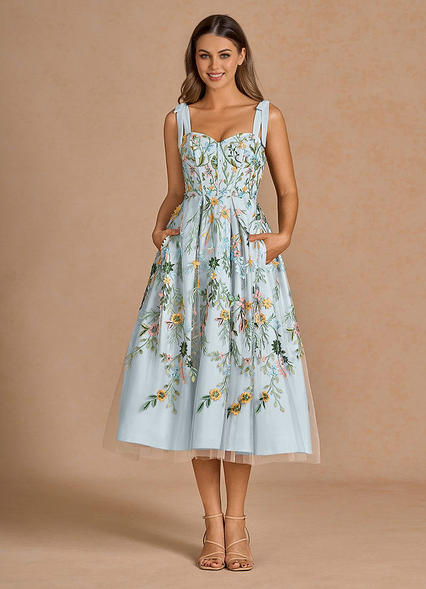 Aurelie Sky Blue Midi Dress | Azazie