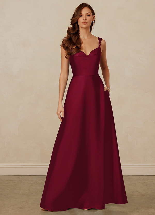 Christian Siriano Bridal for Azazie 1001 Bridesmaid Dresses Burgundy A-Line Sweetheart Neckline Stretch Satin Dress image1