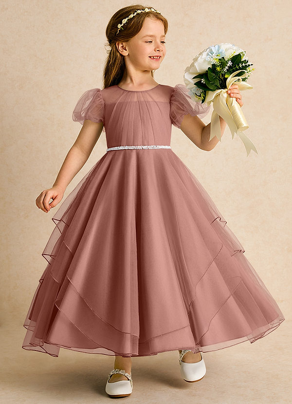 Azazie Duckie Abiti da Ragazza di Fiori Abito Principessa in Tulle Plissettato Cedro Rosa image1