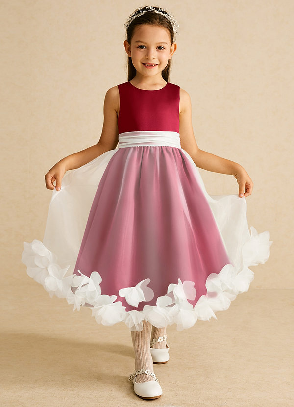Azazie Stardust Blumenkinder Kleider A-Linie ärmellos Organza Kleid Scharlachrot image1