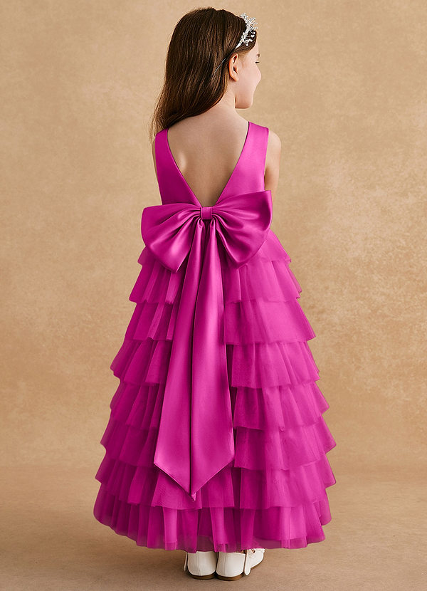Azazie Twinkle Toes Vestidos de Niña de Flores Vestido de Fucsia de Tul de Corte En A con Lazo image1