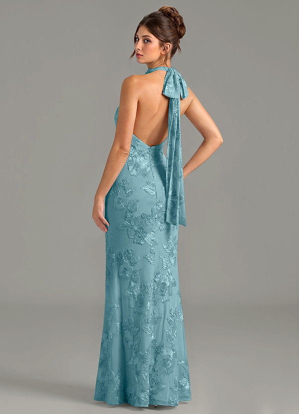 Azazie Velli Bridesmaid Dresses Celestial Azure Mermaid High Neck Mesh Dress image1