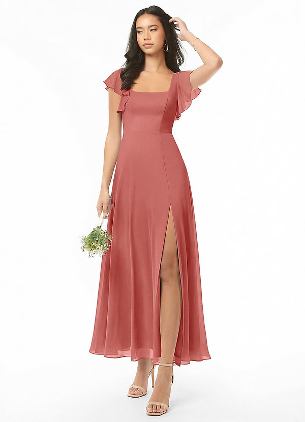 Azazie Bondi Šaty pro družičky A-Line S volánky Šifón Délka po kotníky Šaty image1