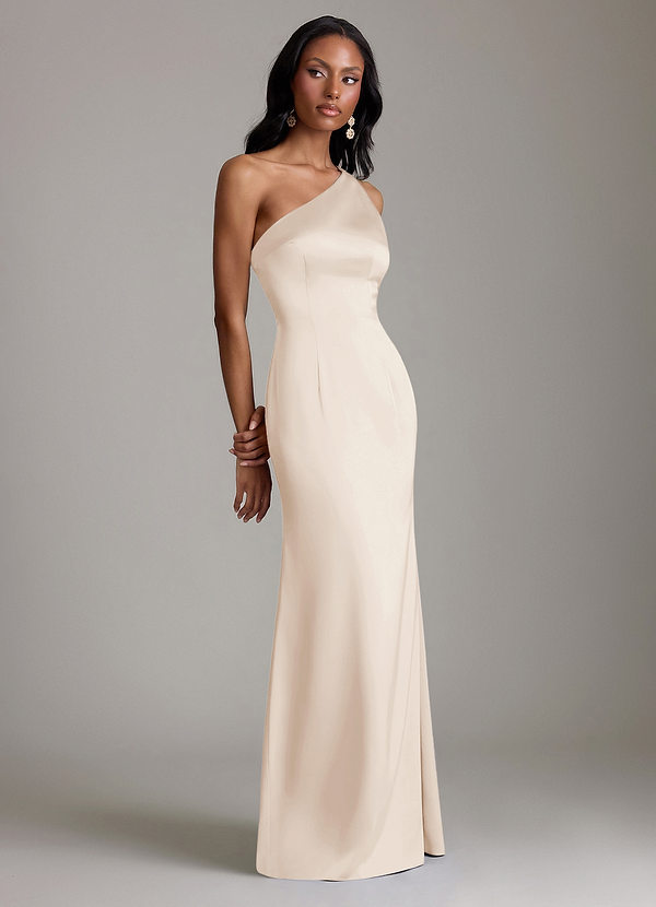 Azazie Voni Abiti da Damigella Abito Sirena in Raso Elasticizzato Monospalla Alabastro Bianco image1