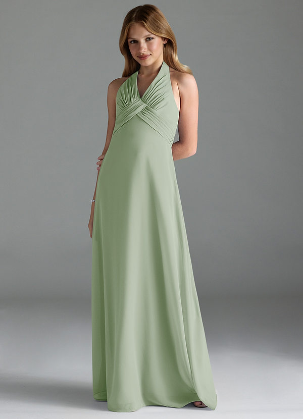 Azazie Tessie Junior Dusty Sage A-Line Pleated Chiffon Dress image1